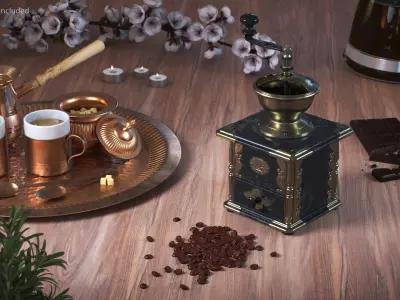 Manual Coffee Grinder with Beans 3D model