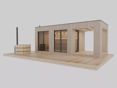 MODERN MODULAR OUTDOOR SAUNA BATH HOUSE WITH JACUZZI 3D MODEL 3D model