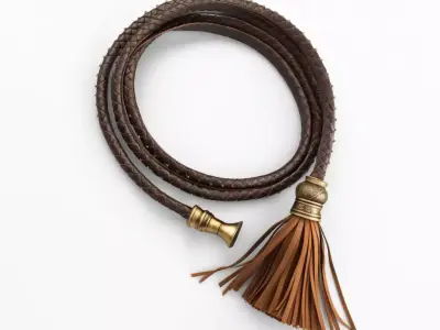 Worn Leather Whip with Brass Studs 3D model