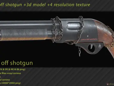 Sawed Off Shotgun With four textures resolutions Low-poly 3D model