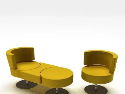 Retro Mustard Yellow Colored Sitting Set 3D model
