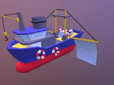 Low poly ship boat flying in sky Low-poly 3D model