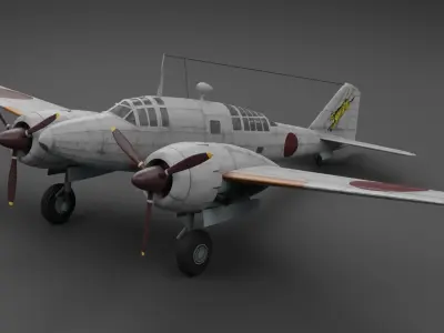 Mitsubishi Ki-46 II Dinah Twin-Engine Reconnaissance Aircraft Low-poly 3D model