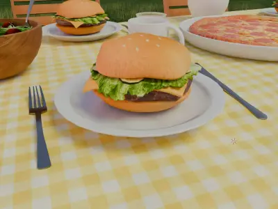 Picnic scene Low-poly 3D model