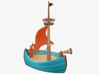 Cartoon stylized ship Low-poly 3D model