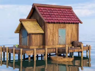 wooden Fishing House Low-poly 3D model