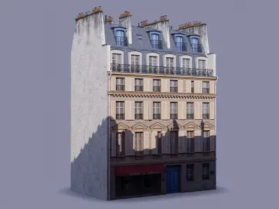 Paris building with two type dormers Low-poly 3D model