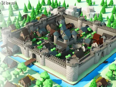 Cartoon Castle Low-poly 3D model