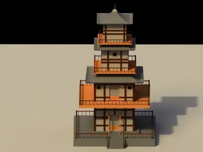 Low Poly Japanese Pagoda Low-poly 3D model