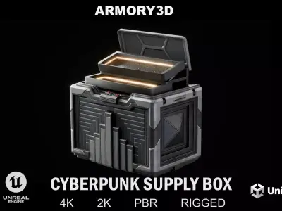 GAME READY CYBERPUNK SUPPLY CRATE PBR RIGGED Low-poly 3D model