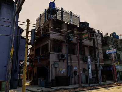 ASIAN URBAN BUILDING HONGKONG 06 Low-poly 3D model