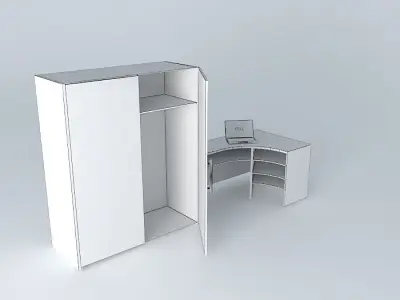 furniture wooden desk and cabinet Free 3D model