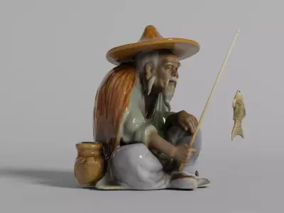 Chinese Mudman Fisherman Figurine Low-poly 3D model