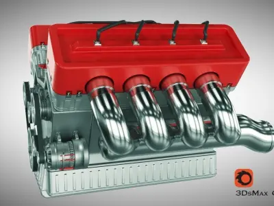 8-cylinder carburetor engine 3D model