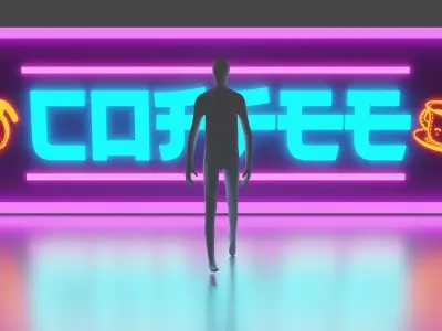 Low-Poly Cyberpunk Coffee Shop Sign Free low-poly 3D model