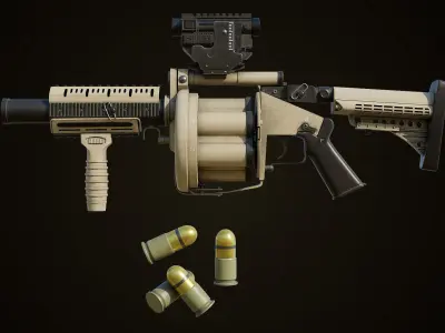 Grenade Launcher Gun All PBR Unity UE Textures Included Low-poly 3D model
