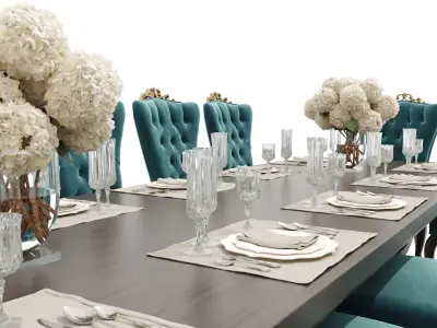 Dining set teal velvet chair Free 3D model