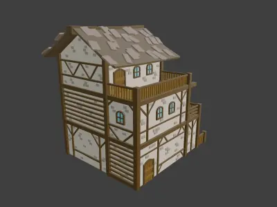 Tavern wooden house Low-poly 3D model