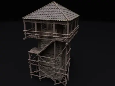 Realistic Medieval Watchtower Low-poly 3D model