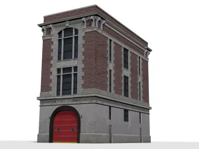 Firehouse brick building Low-poly 3D model