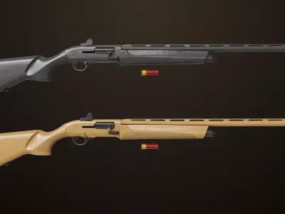 Long Shotgun 03 Black and Sandal Single Mat All PBR Textures Low-poly 3D model