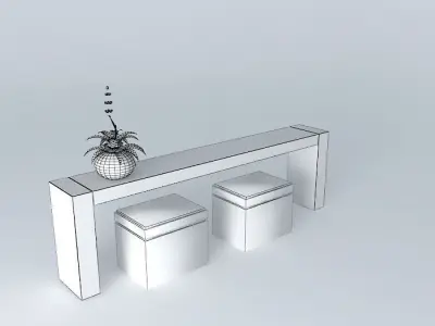 Sideboard with Puff Wicker Free 3D model