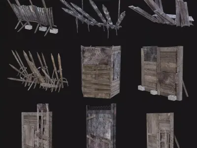 PALISADE POSTAPO WALL BARRIER FENCE FORT SURVIVAL ZOMBIE PACK Low-poly 3D model