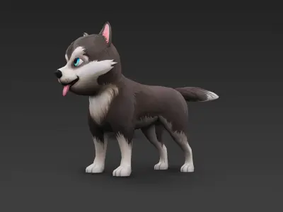 Cute Low Poly Husky Pup  Game-Ready 3D Model Low-poly 3D model