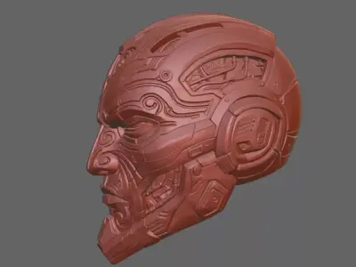 Cybernetic Maori Warrior Head Bust Sci Fi Hard Surface  3D print model