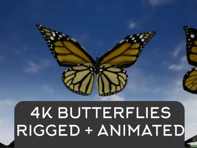 4K Butterflies rigged and animated Low-poly 3D model