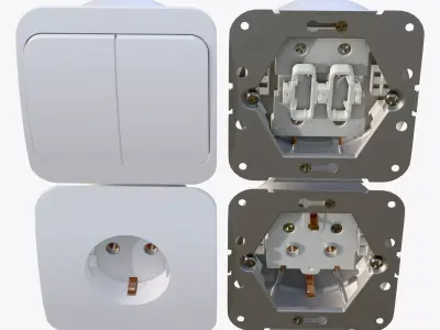 Electrical Socket and Light Switch with Disassembled M1 3D model