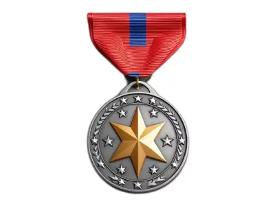 Military Achievement Medal with Ribbon Low-poly 3D model
