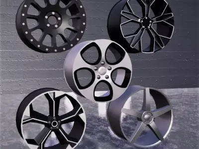 Rims 5 Pack Car Wheels Low-poly 3D model