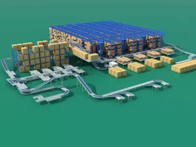 Conveyor Belt Scene warehouse 3D model