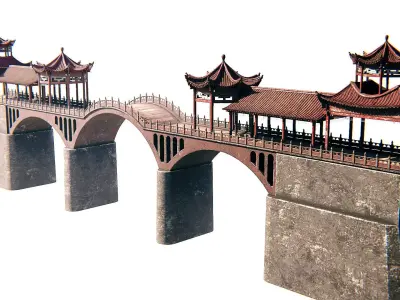 Asian Bridge PBR Low-poly 3D model