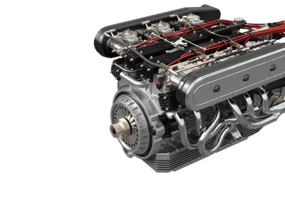 V12 engine with gearbox 3D model