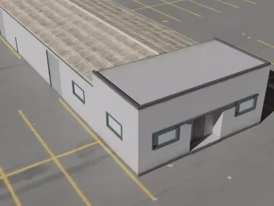 Large commercial warehouse Low-poly 3D model