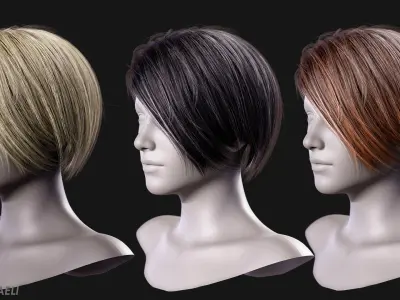 Real Time Hair Card Female Hairstyle part 07 Low-poly 3D model