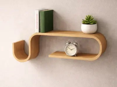 Modern Curved Wooden Wall Shelf Free 3D model