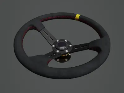 Steering Wheel 01 - Variation B - Red Stiches Low-poly 3D model