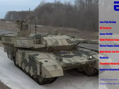 Battle-Worn Camouflaged T90MS Tank - Realistic 3D Model Low-poly 3D model