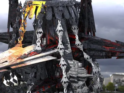 Sci fi Lava Mountain station 1 Low-poly 3D model