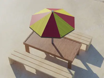 Beach table with umbrella and bench Free 3D model