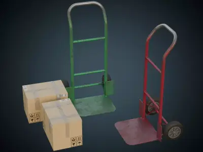 Hand Truck And Boxes 5B Low-poly 3D model