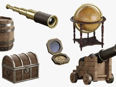 Pirate props collection Low-poly 3D model