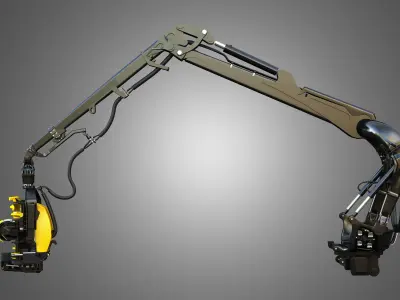 Forestry Crane with Harvester Head 3D model