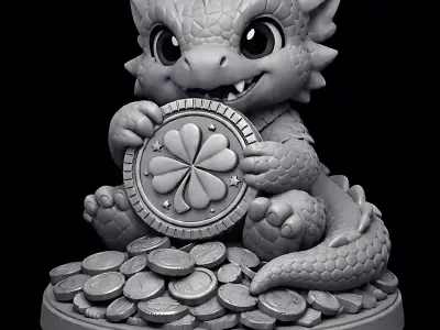  Lucky Baby Dragon Cute Coin Guardian 3D print model