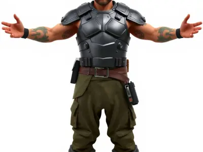 Armored Military Commando Rigged and Animated D Model Low-poly 3D model