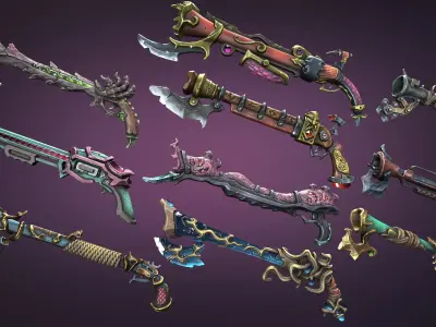 Fantasy muskets Low-poly 3D model