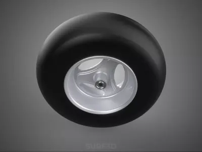 SLICK SILVER THREE SPOKE TREAD TIRE RIM CART WHEEL BARROW RUBBER 3D model
